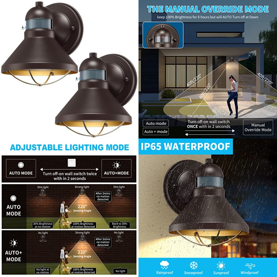Outdoor Lighting Fixtures - 2 Paket Lampu Dinding LED Sensor