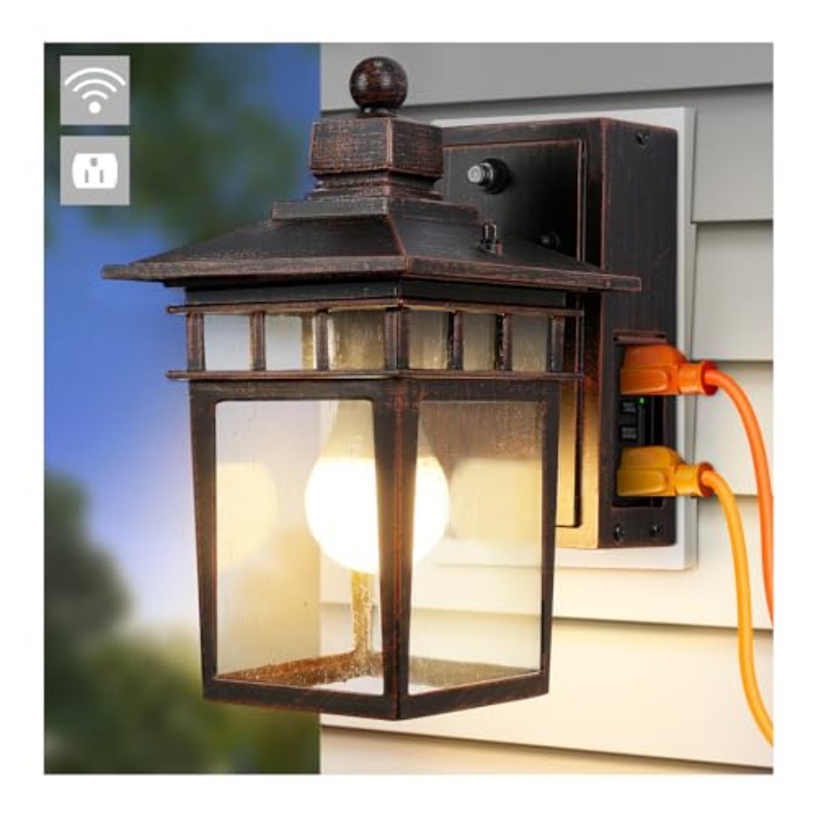 Solar Wall Sconce - Lampu Luar Ruangan dengan Stopkontak GFCI,