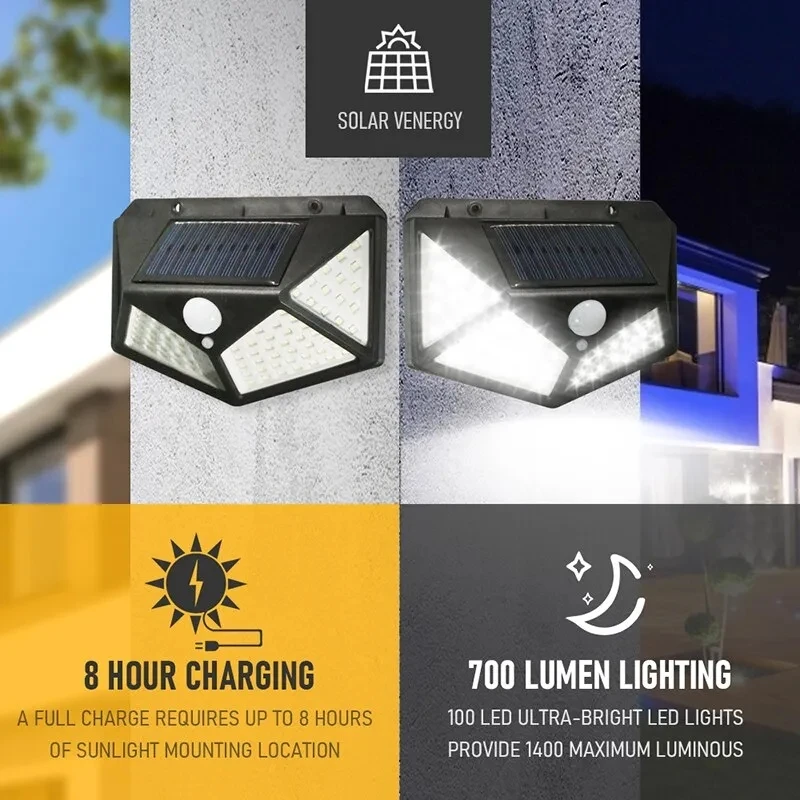 Solar Wall Sconce - Lampu Tenaga Surya Multifungsi 100Led Dekorasi