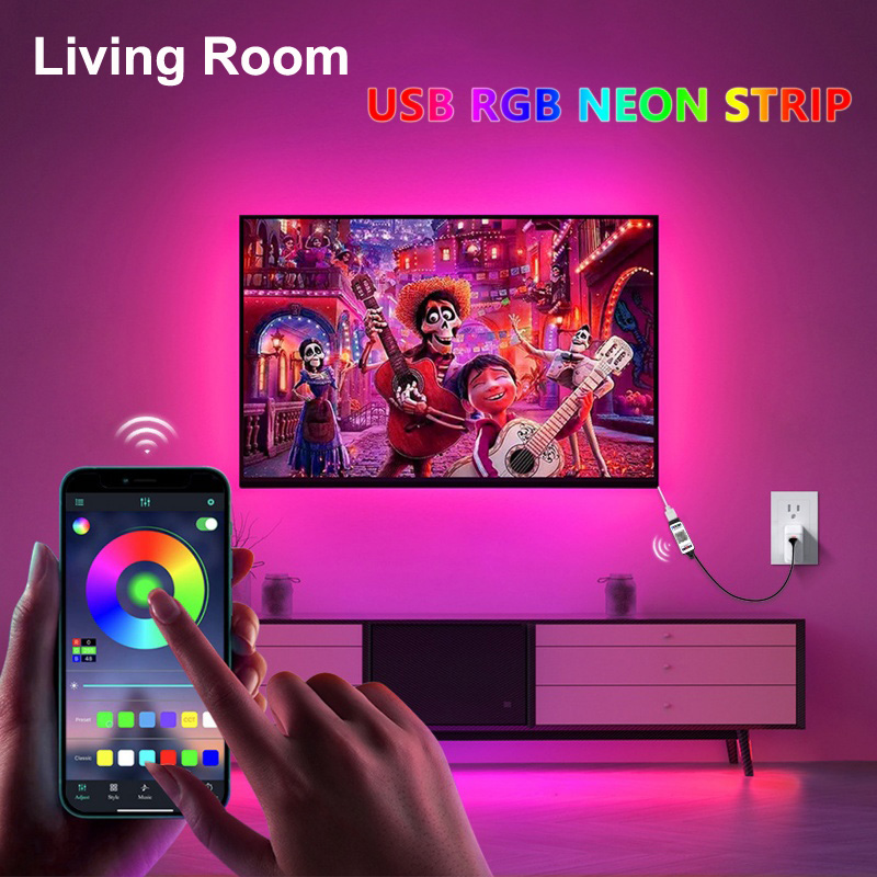 Strip Neon LED RGB 5V USB Blue - Outdoor Lighting No Wiring ulasan dan harga